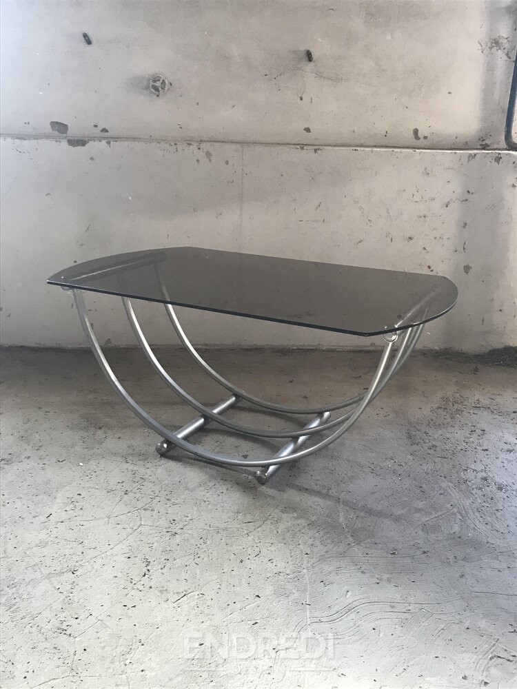 Olasz Bauhaus stílusú dohányzóasztal füstszínű üveg, 1960-as évek - Image 2