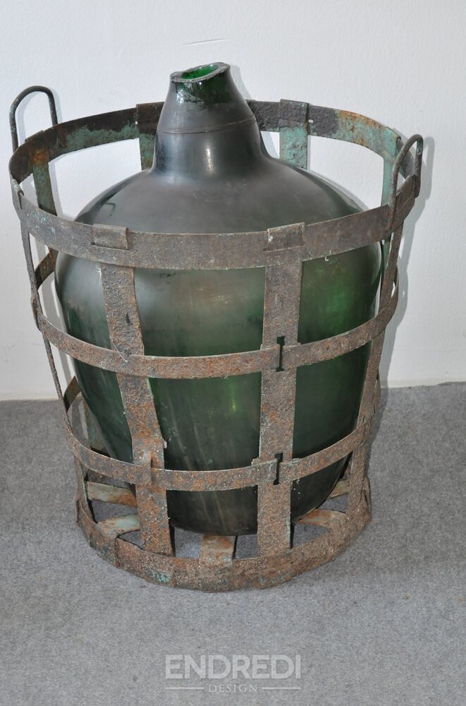 Nagy vintage üveg üveg — fémkosár - Image 2