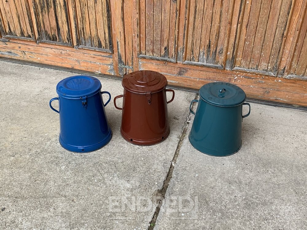 Mid-century kék zománcozott tároló, 1950-as évek, 3 darabos szett - Image 3