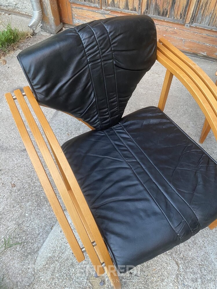 Mid-century bőr kanapé, karosszék és asztal, 4 darabos szett - Image 4