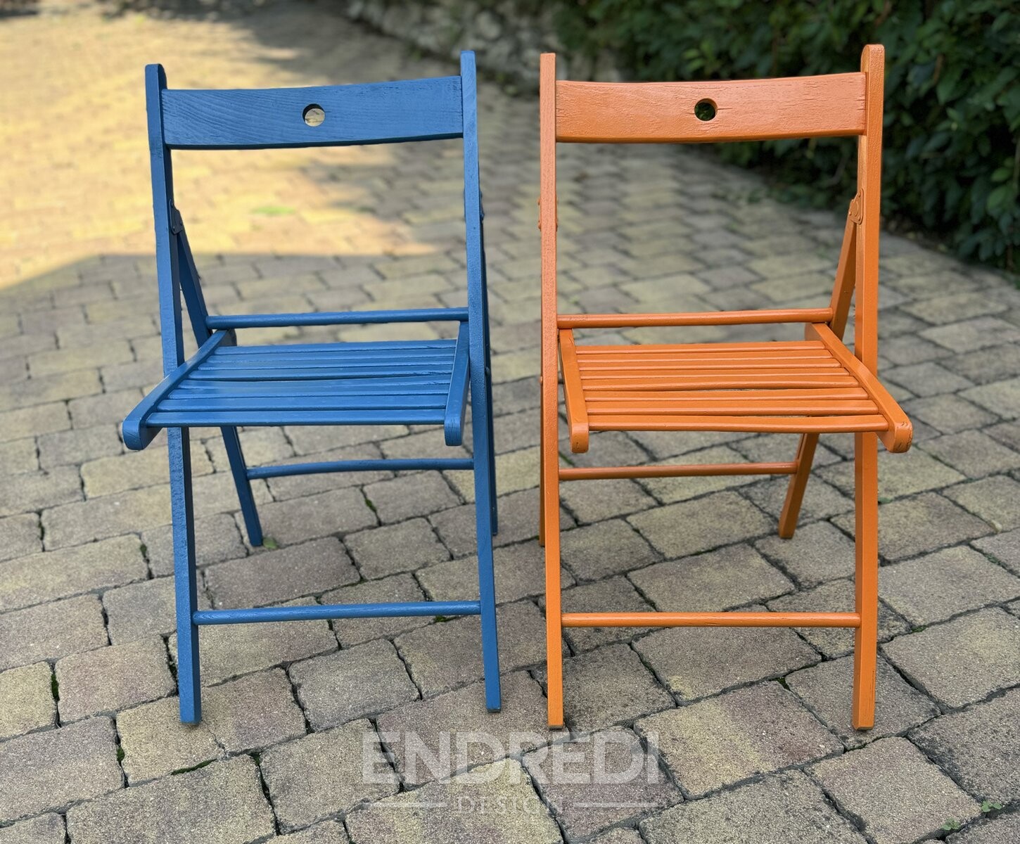 Szett: vintage festett kék és narancssárga szék - Image 2