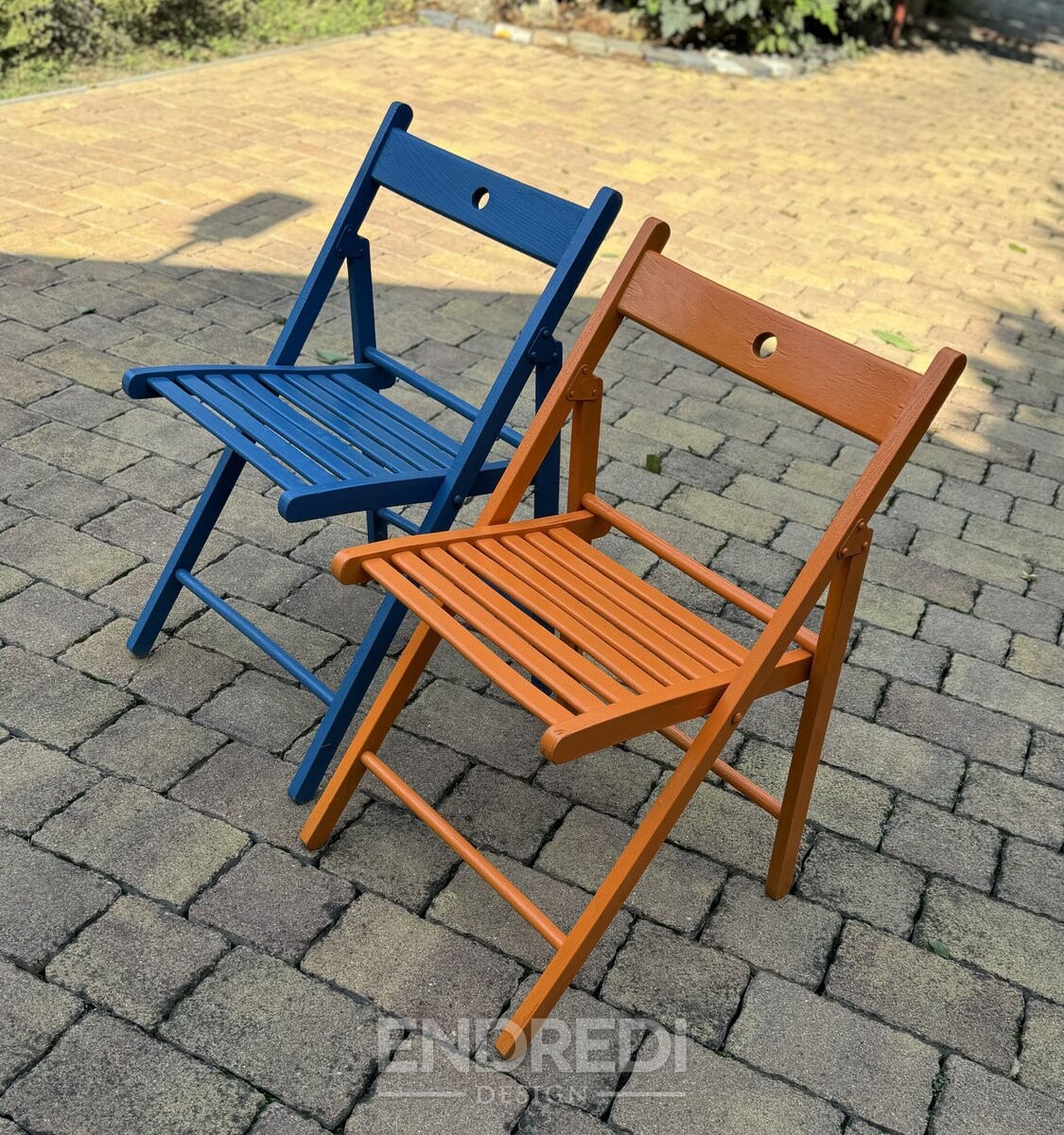 Szett: vintage festett kék és narancssárga szék - Image 3
