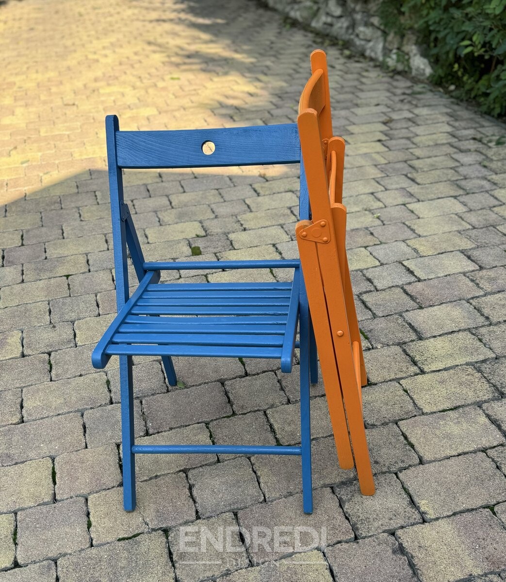 Szett: vintage festett kék és narancssárga szék - Image 5