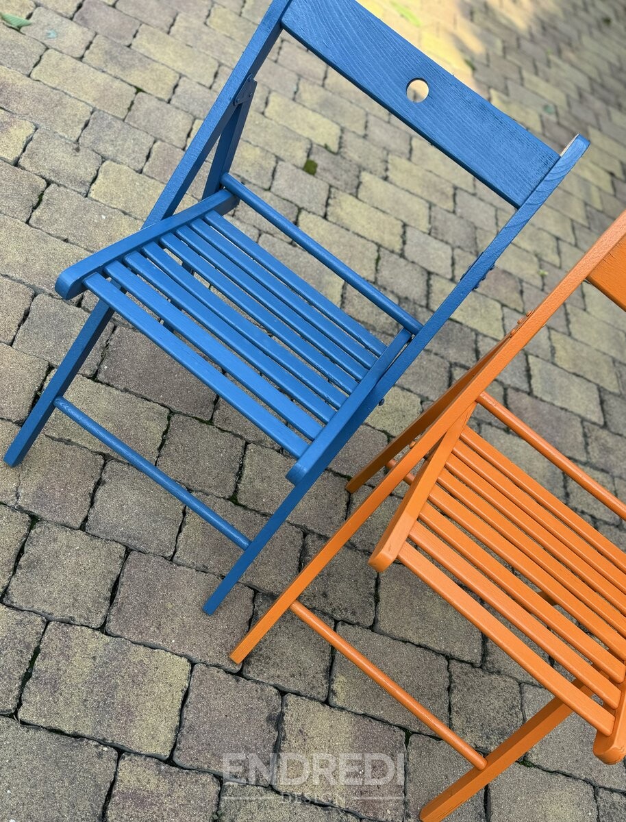 Szett: vintage festett kék és narancssárga szék - Image 7