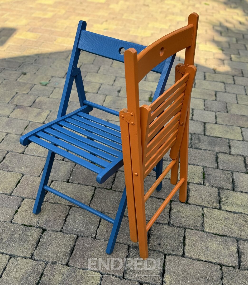 Szett: vintage festett kék és narancssárga szék - Image 8