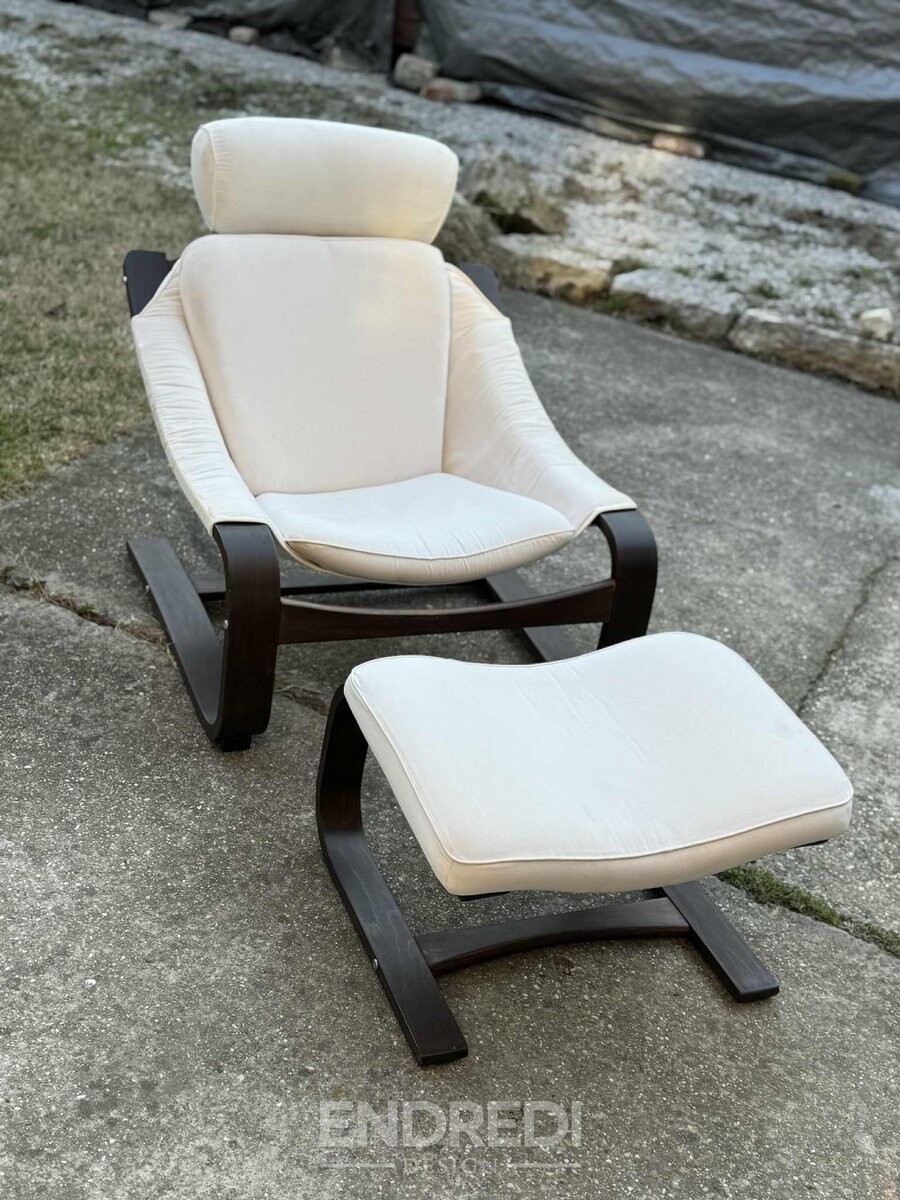 Szett: vintage skandináv hajlított fa fotelek és puff, 1970-as évek - Image 5