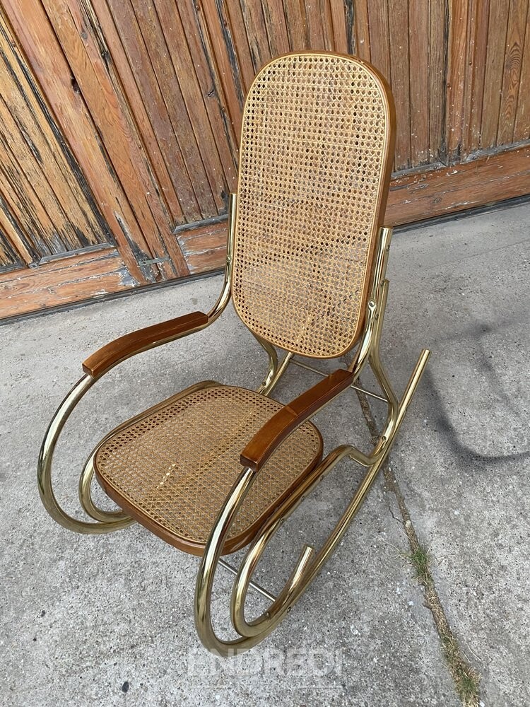 Vintage réz és nád hintaszék, 1950-as évek - Image 3
