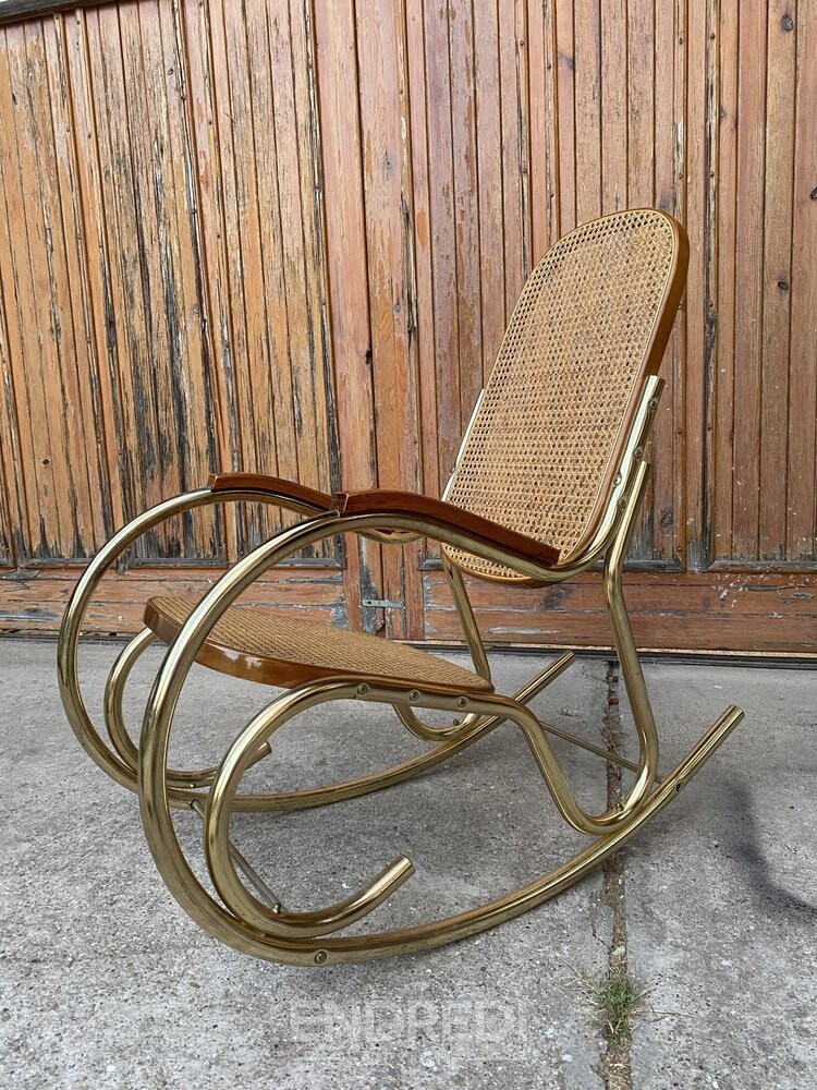 Vintage réz és nád hintaszék, 1950-as évek - Image 4