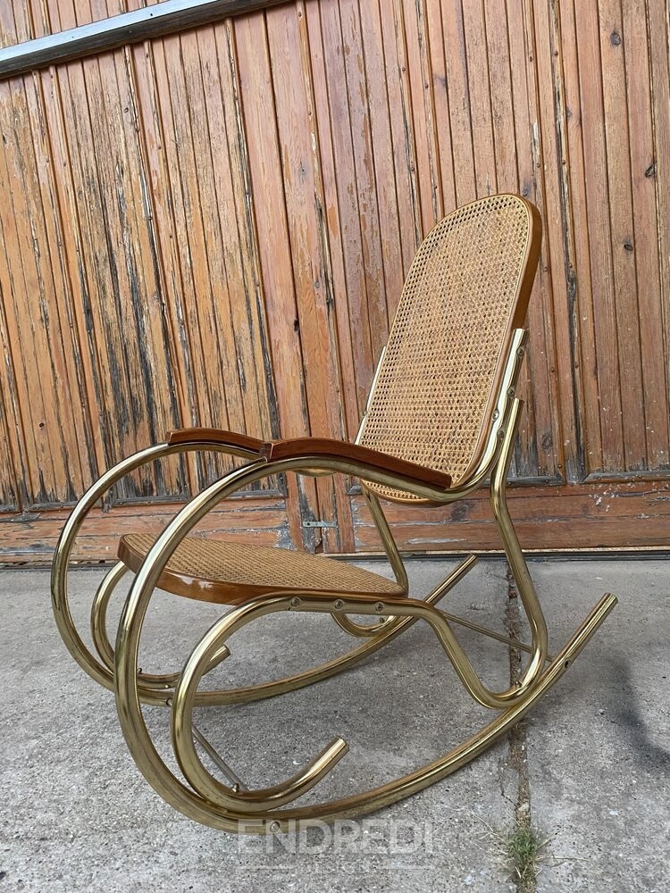 Vintage réz és nád hintaszék, 1950-as évek - Image 5