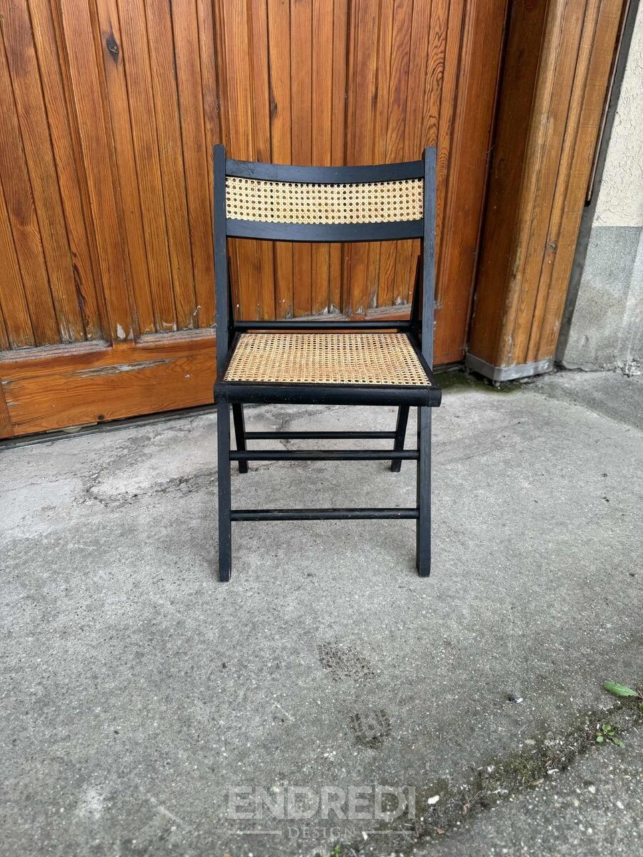 Vintage összecsukható szék — nád ülőkék, 1970-as évek, 5 darabos szett - Image 4