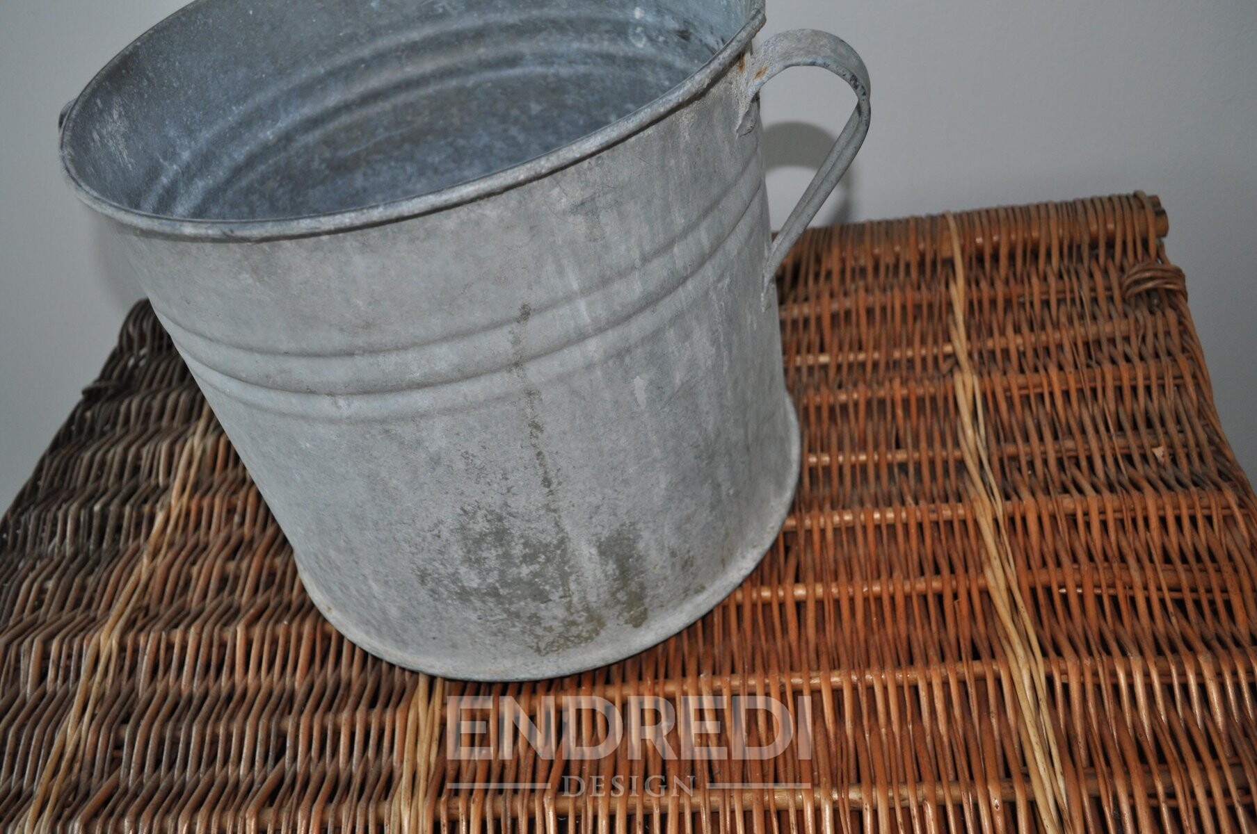Vintage horganyzott cink kaspó, 1950-as évek - Image 3