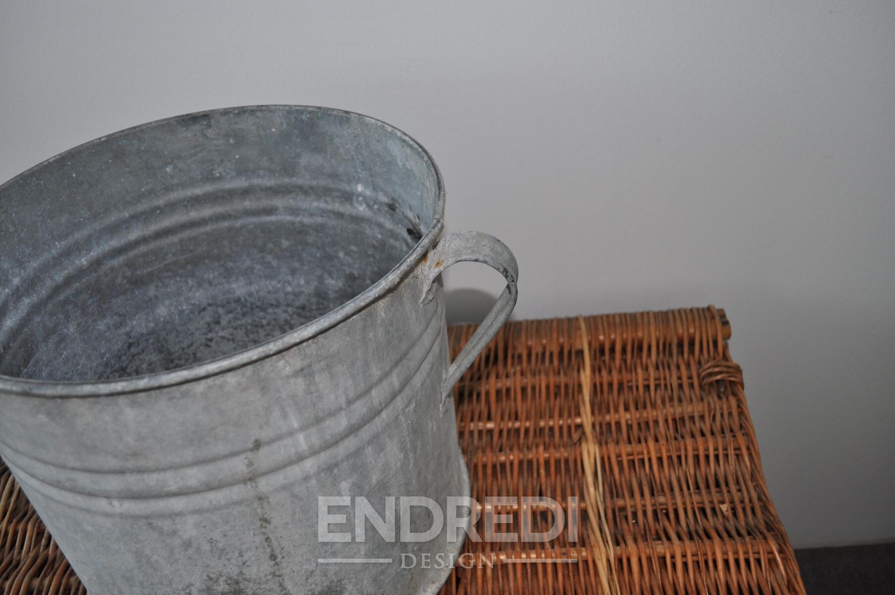Vintage horganyzott cink kaspó, 1950-as évek - Image 4