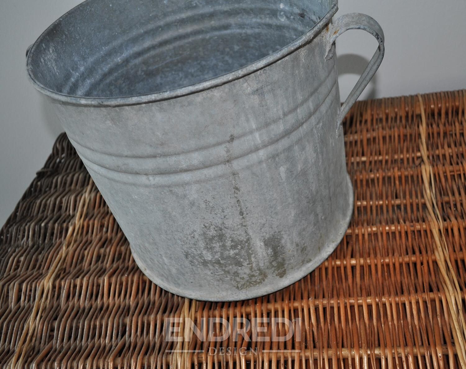 Vintage horganyzott cink kaspó, 1950-as évek - Image 7