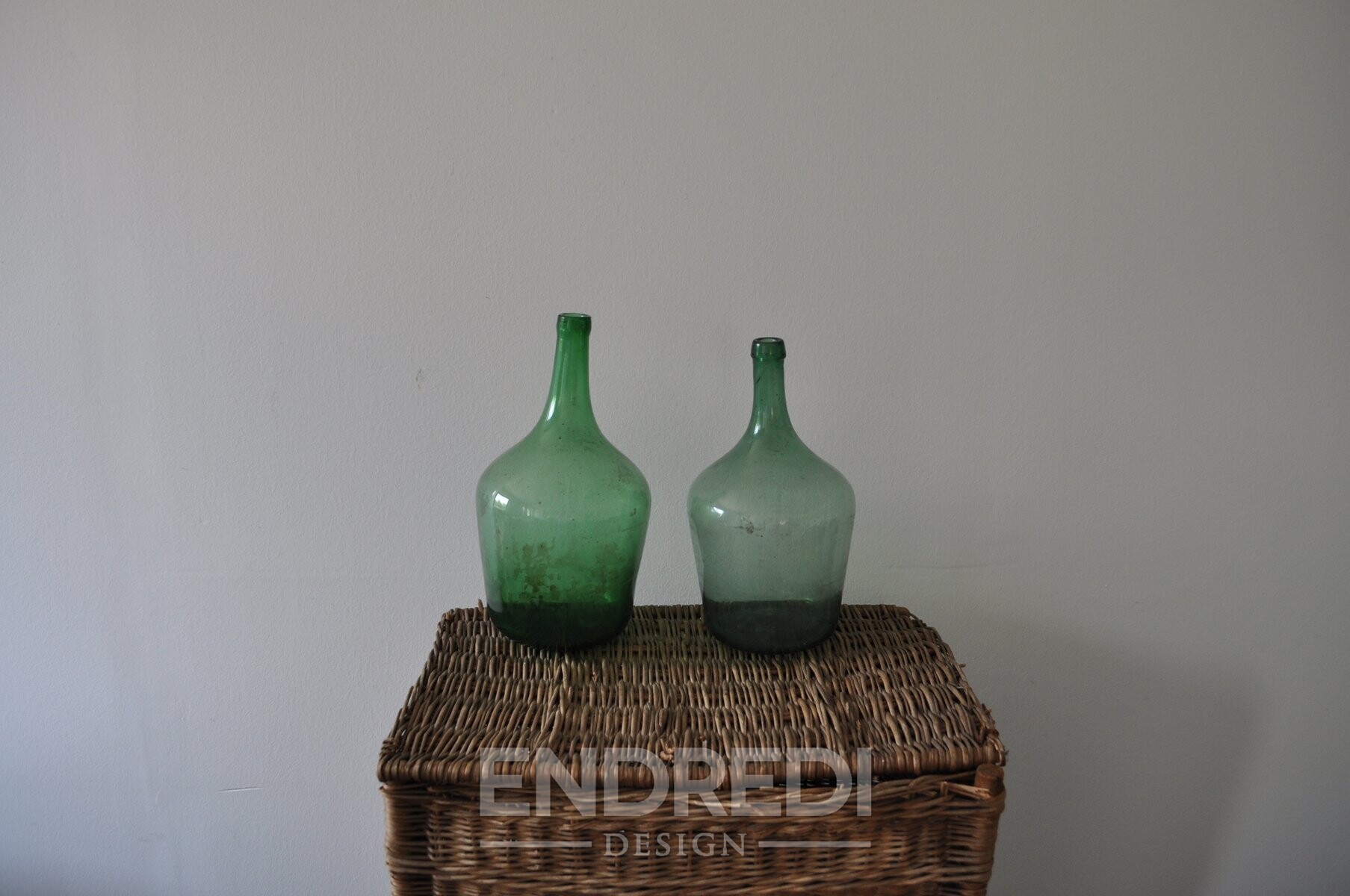 Vintage magyar zöld bor üvegek, 2 darabos szett - Image 4