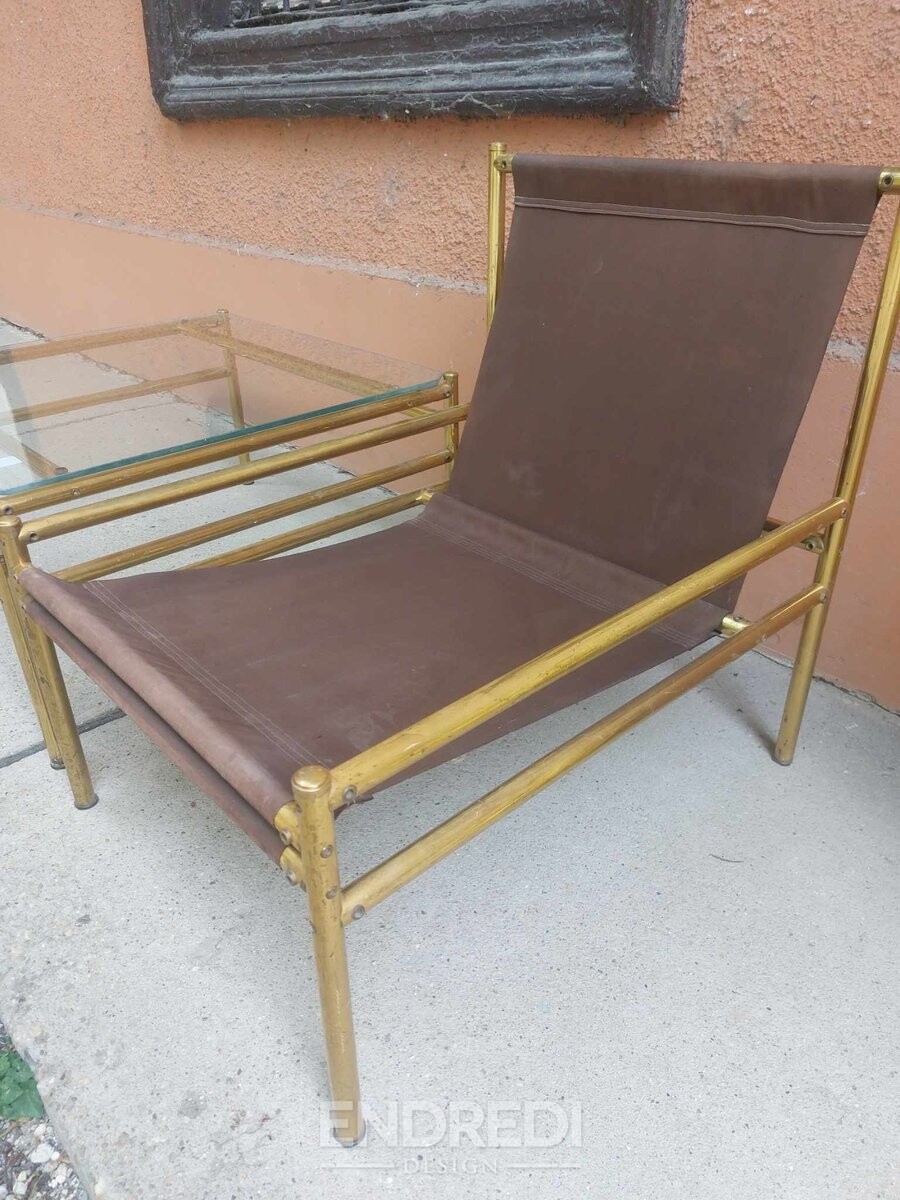 Vintage olasz réz étkezőszékek és asztal 1970-as évek, 3 darabos szett - Image 3