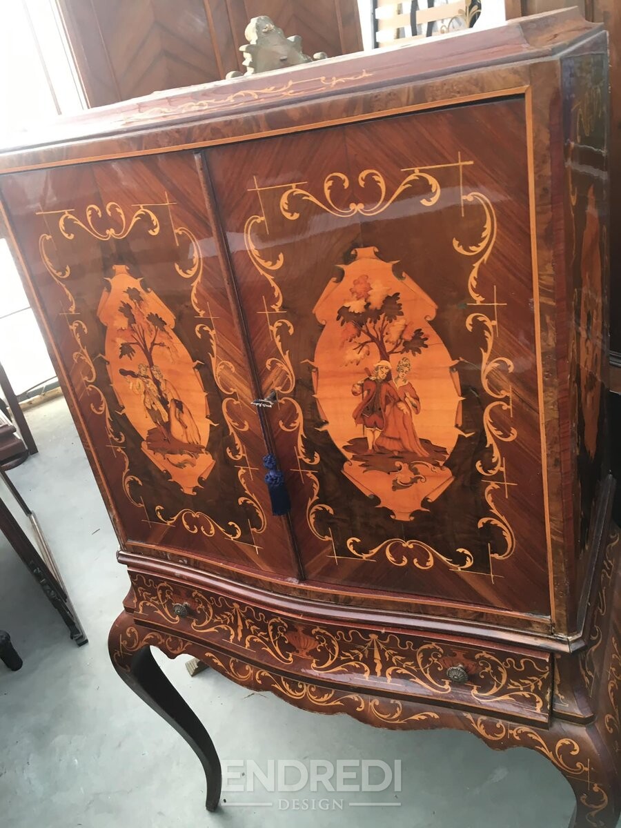 Vintage olasz Inlaid gyökér koktél szekrény, 1950-as évek - Image 11