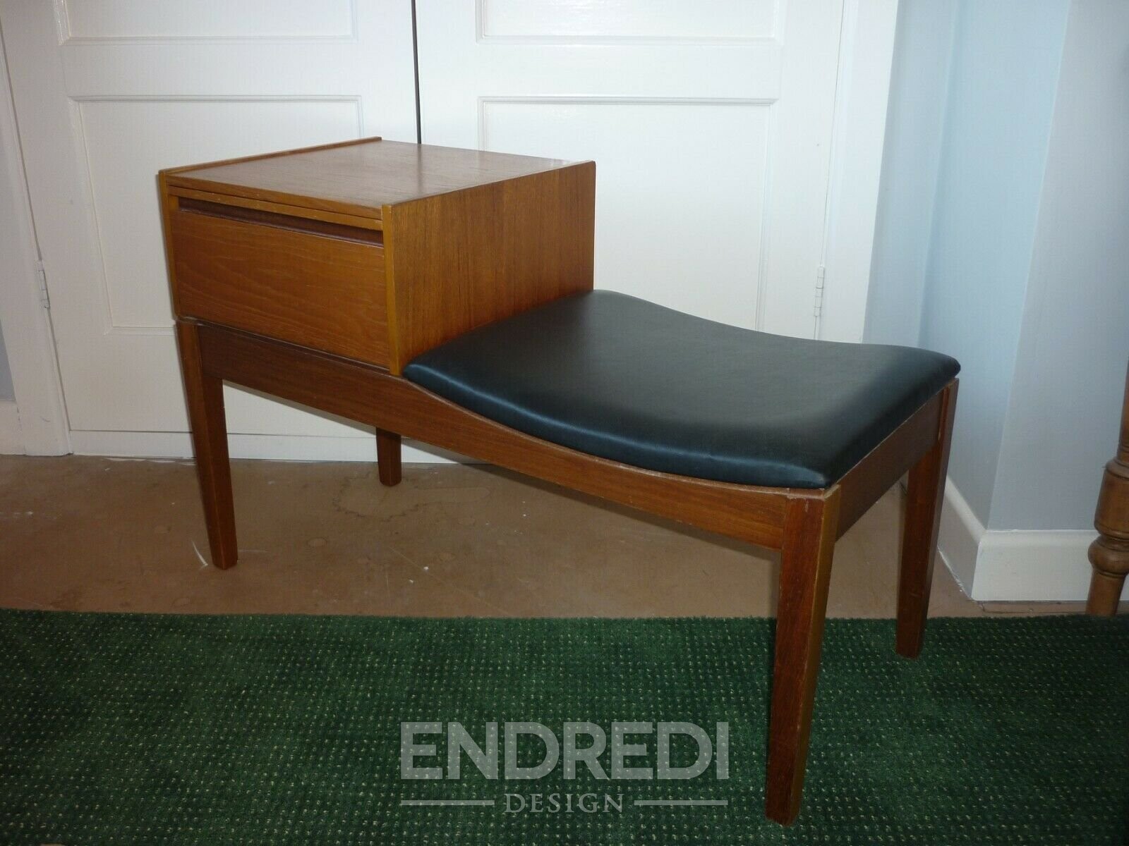 Vintage teak telefon pad Unit — Vinyl ülőke, 1960-as évek - Image 2