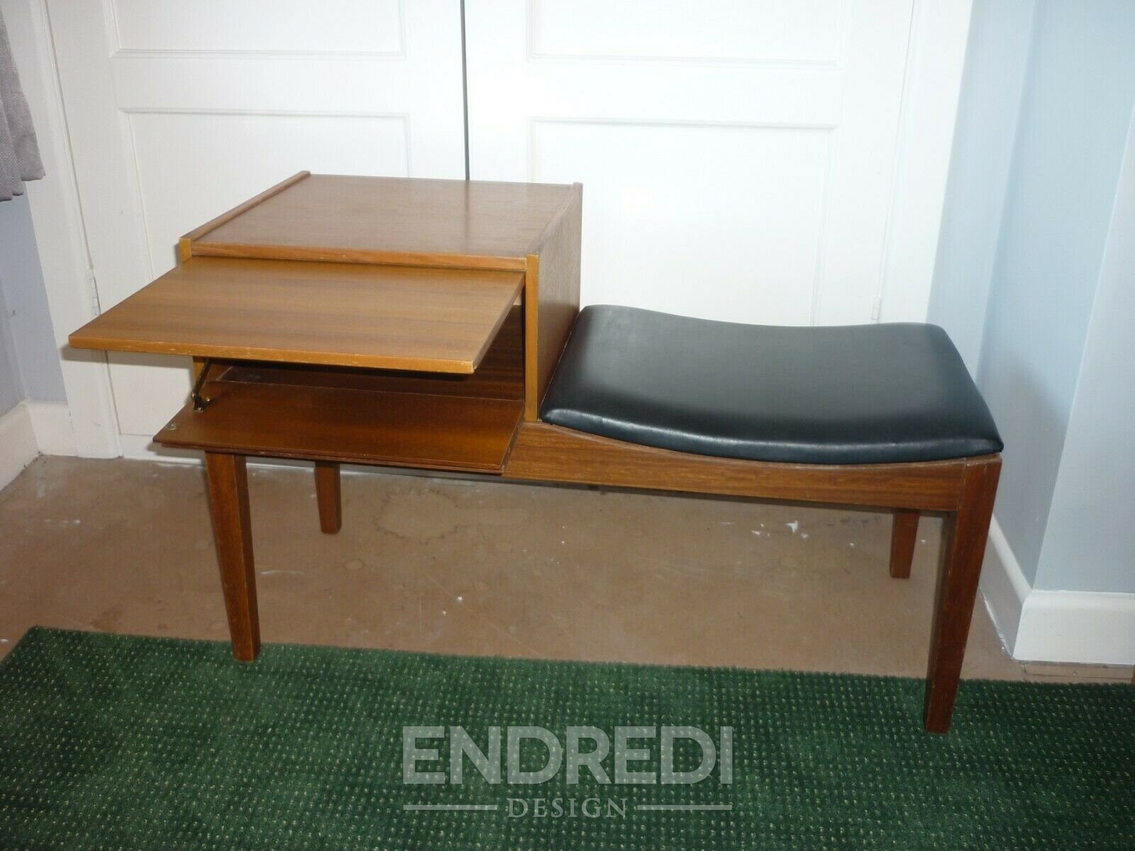 Vintage teak telefon pad Unit — Vinyl ülőke, 1960-as évek - Image 4