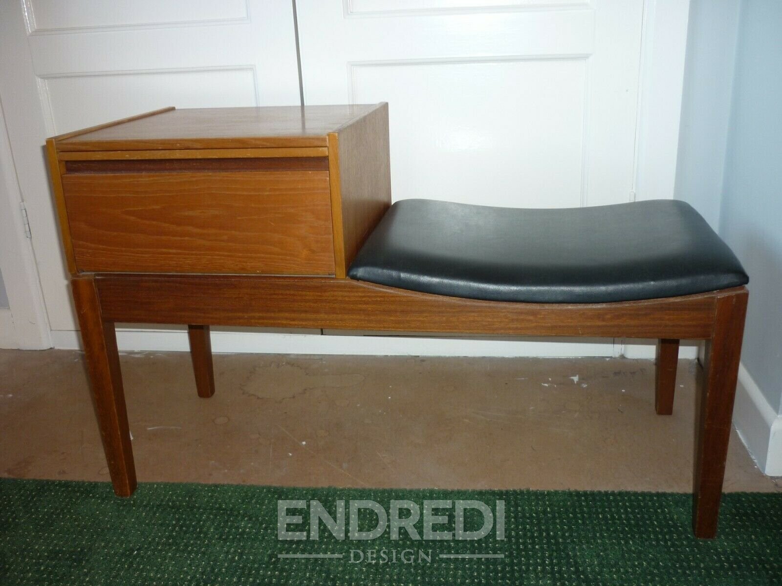 Vintage teak telefon pad Unit — Vinyl ülőke, 1960-as évek - Image 5