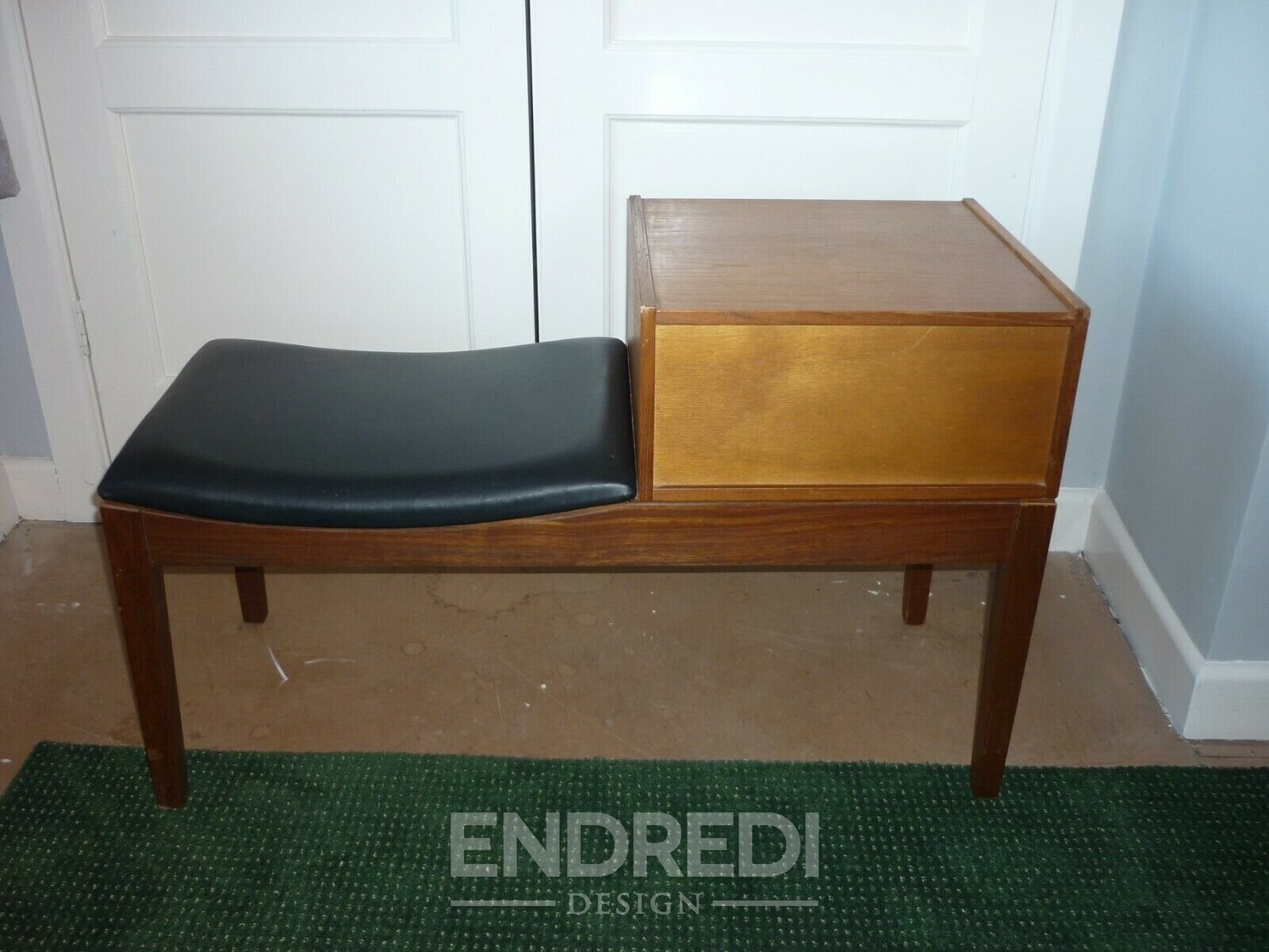 Vintage teak telefon pad Unit — Vinyl ülőke, 1960-as évek - Image 6