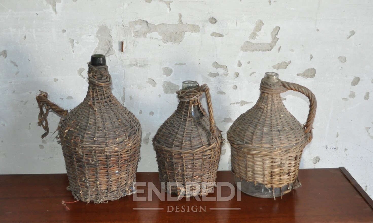Vintage fonott bor üvegek, 3 darabos szett - Image 2