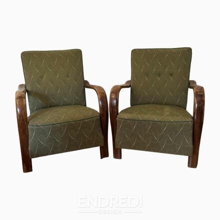 Art deco fotelek — íves fa karfa, 1930-as évek, 2 darabos szett