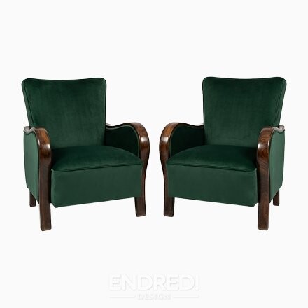 Art deco bársony fotelek sötét zöld bársony, 2 darabos szett