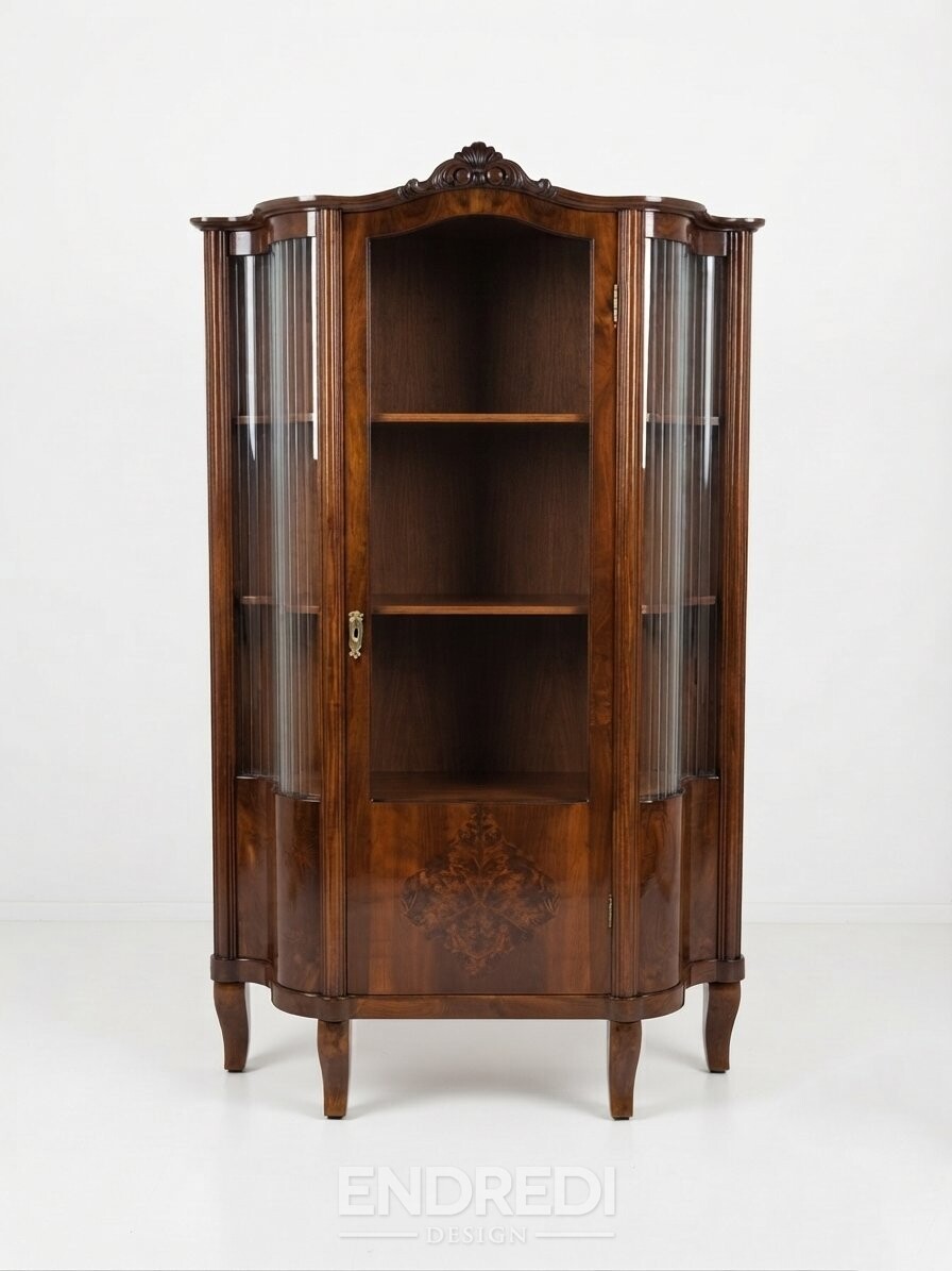 Art deco diófa vitrin bordázott üvegbetétekkel - Image 2