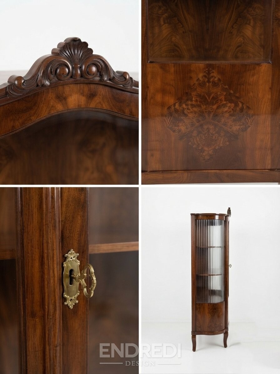 Art deco diófa vitrin bordázott üvegbetétekkel - Image 3