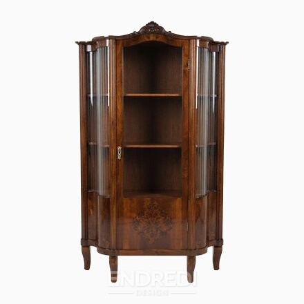 Art deco diófa vitrin bordázott üvegbetétekkel
