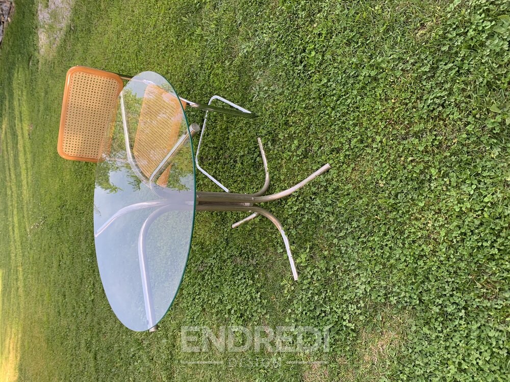 Bauhaus króm és üveg étkezőasztal - Image 3