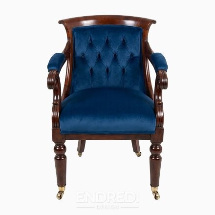 Biedermeier karosszék — kék bársony kárpit