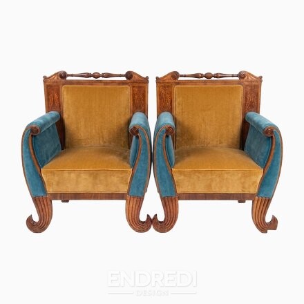 Biedermeier karosszék — bársony kárpit, 2 darabos szett