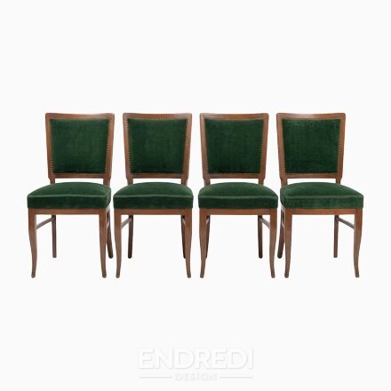 Biedermeier étkezőszékek mélyzöld bársony, 1940-as évek, 4 darabos szett