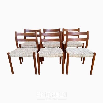 Mid-century dán szék Model 84 — Niels O. Møller — J.L. Møllers, 1960-as évek, 6 darabos szett