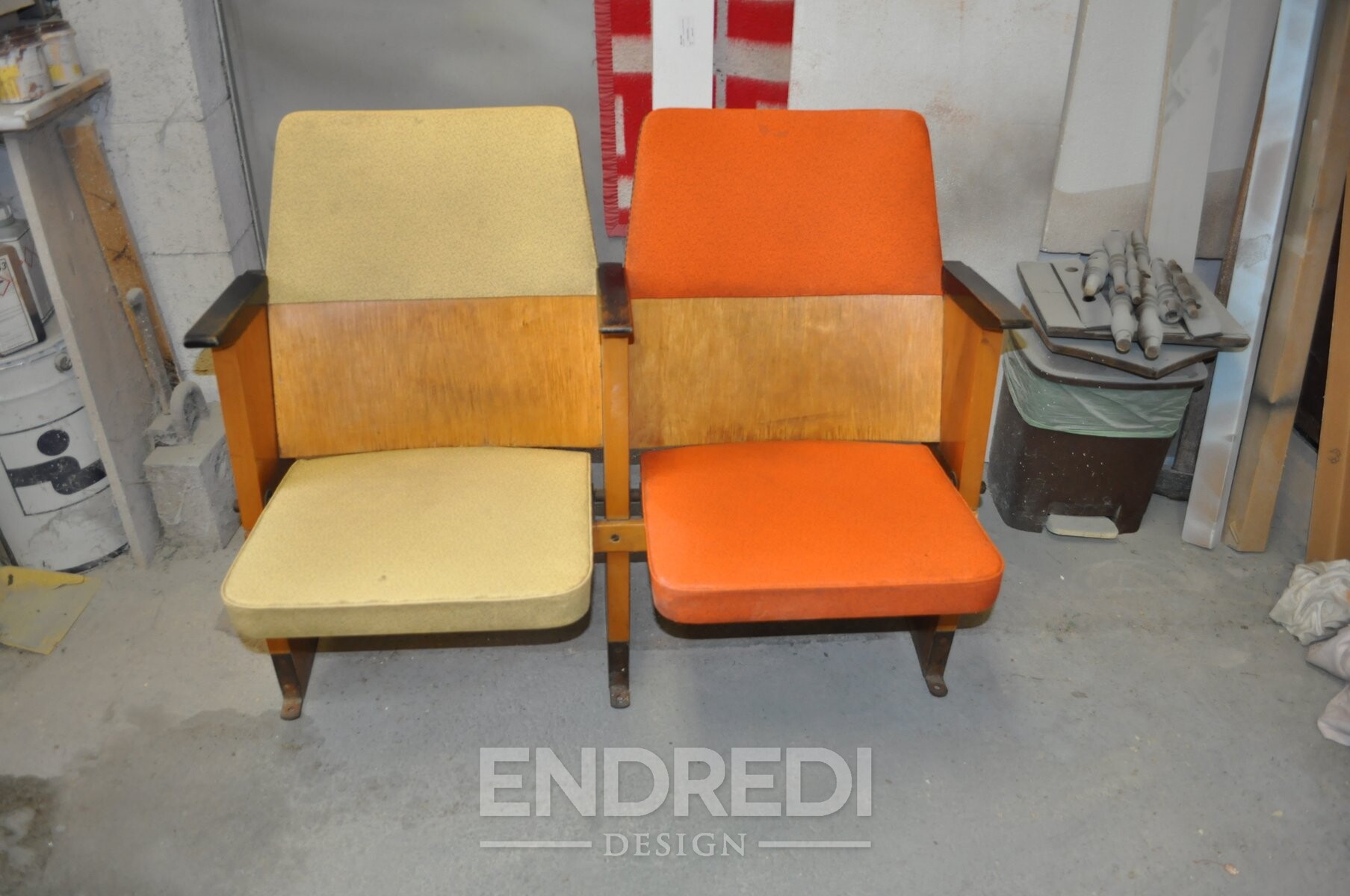Mid-century magyar 2-üléses mozi pad — Szék és faárúgyár, 1950-as évek - Image 3