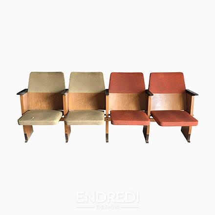 Mid-century magyar 4-üléses mozi pad — Szék és Faárúgyár, 1950-as évek