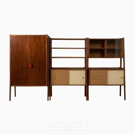 Mid-century magyar fali polc System, 1960-as évek, 3 darabos szett