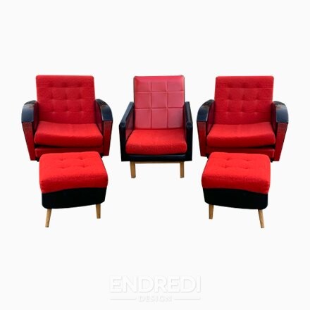 Mid-century fotelek — puff, 1960-as évek, 5 darabos szett