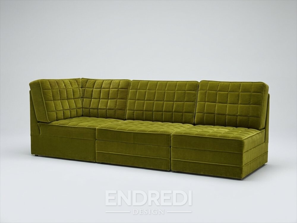 Mid-century modern moduláris kanapé olívazöld bársony, 1970, 3 darabos szett - Image 2