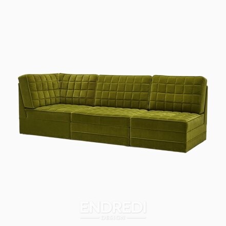 Mid-century modern moduláris kanapé olívazöld bársony, 1970, 3 darabos szett