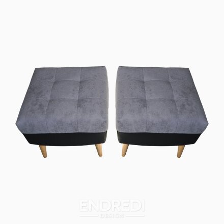 Mid-century modern puff szürke és fekete, 1950-as évek, 2 darabos szett