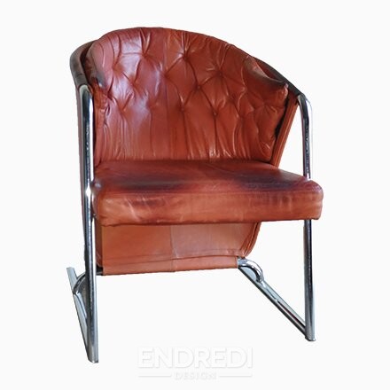 Mid-century modern gombozott bőr karosszék, 1970-as évek