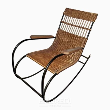 Mid-century modern fonott és acél hintaszék, 1960-as évek