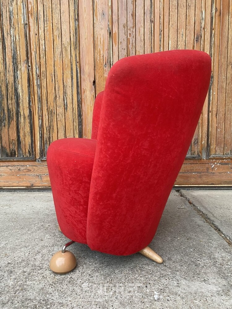 Mid-century piros karosszék — Special láb, 1950-as évek - Image 3