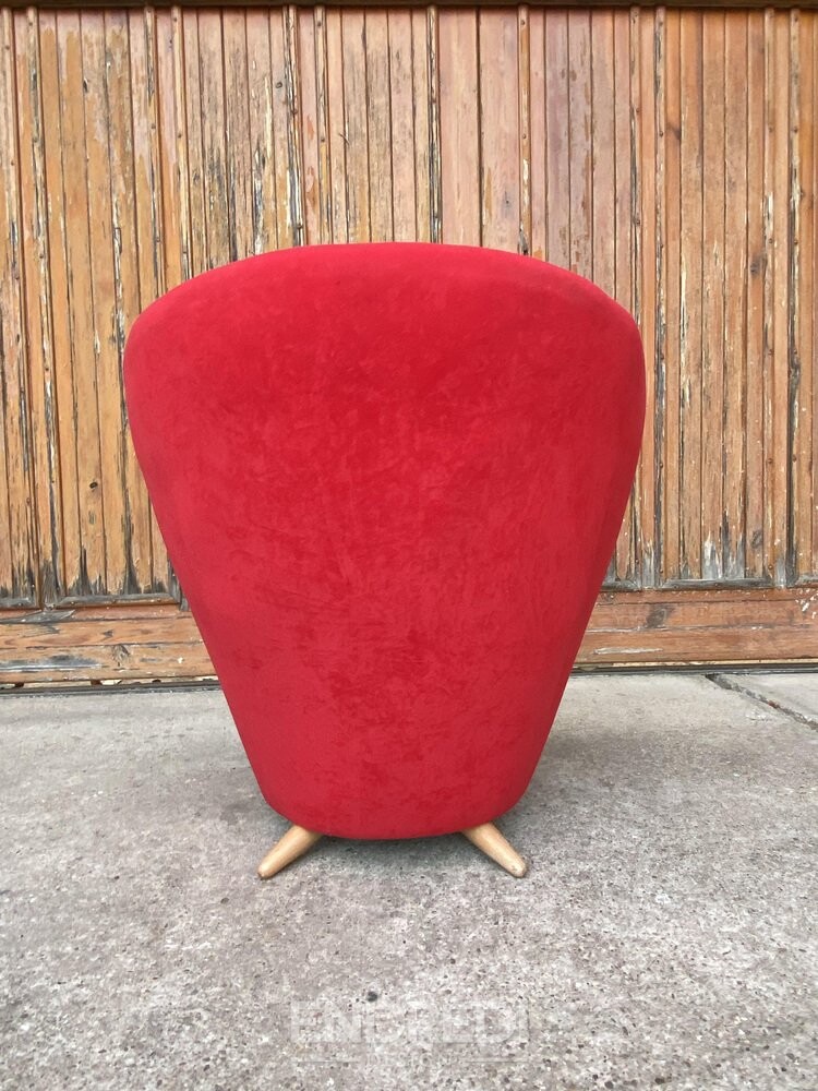 Mid-century piros karosszék — Special láb, 1950-as évek - Image 4