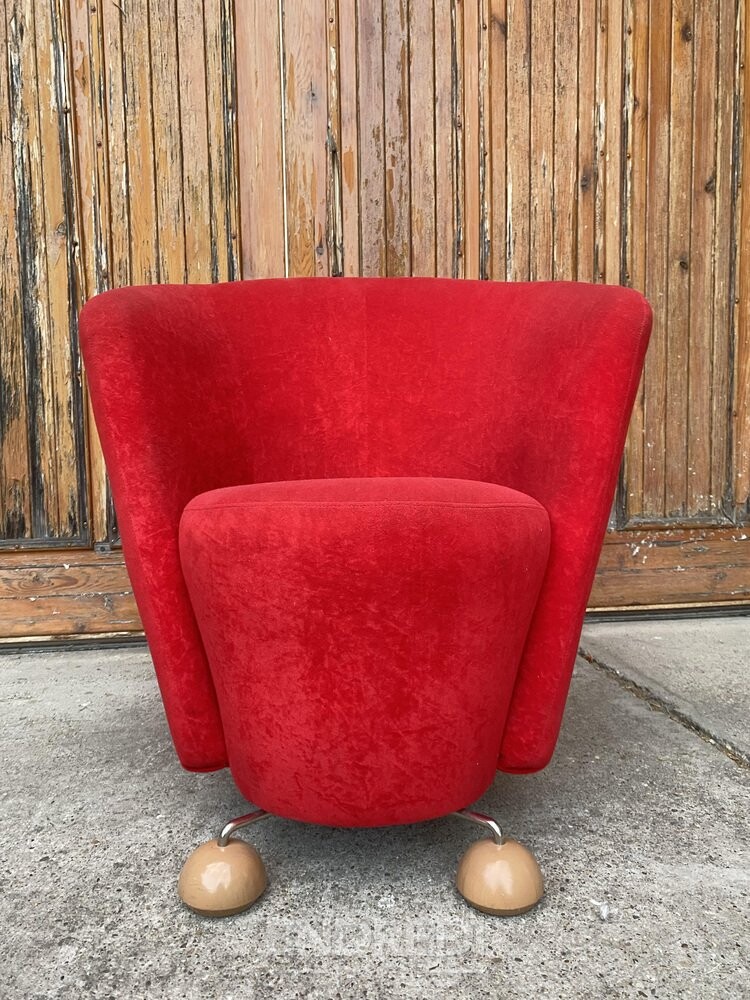 Mid-century piros karosszék — Special láb, 1950-as évek - Image 6