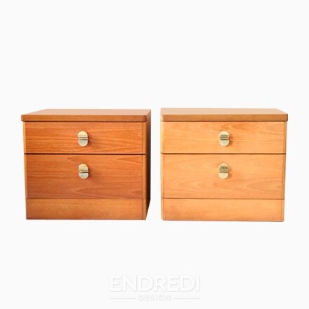 Mid-century teak éjjeliszekrény — Stag, 2 darabos szett