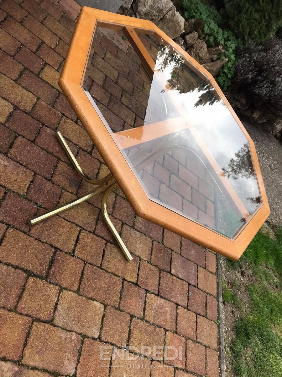 Nyolcszögletű réz és üveg étkezőasztal - Image 4