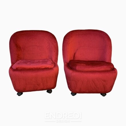 Szett: mid-century piros bársony karosszék, 1960-as évek